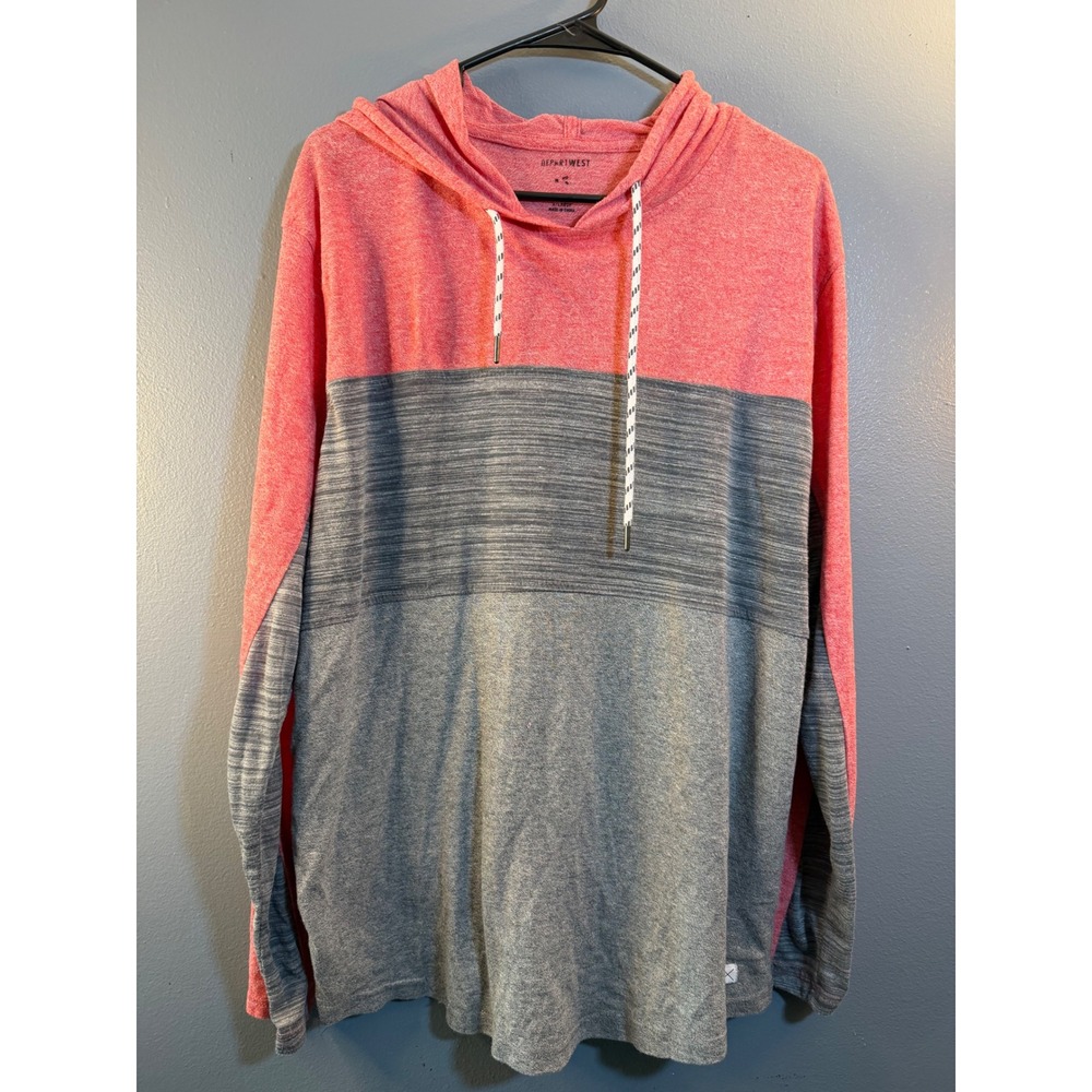 Departwest Mens Colorblock Hooded Long Sleeve Tee Coral Grey X-Large XL